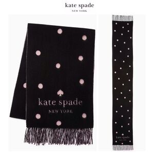 NWT Kate Spade ♠️Black/Pink Logo Dot 90% Wool & 10% Cashmere Large Oblong Scarf